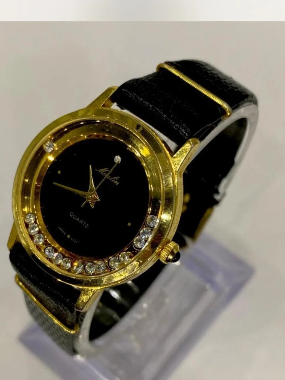 Designer ^^^ Gold-Tone  ***Midnight Black  *** Iced Crystal Ladies Watch ***